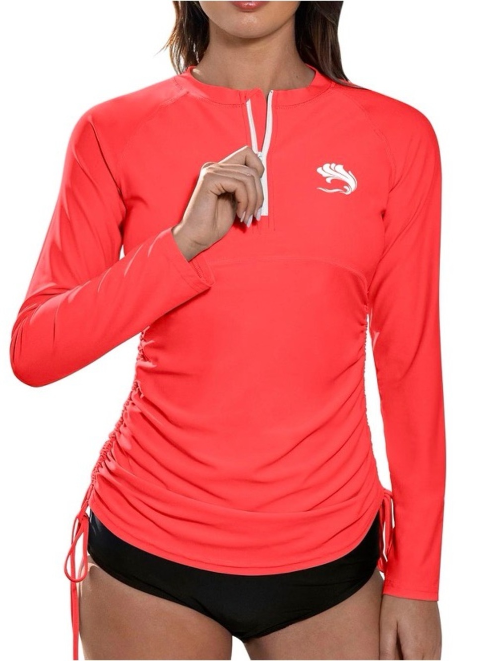 BesserBay Coral Long Sleeve Rash Guard with White Logo